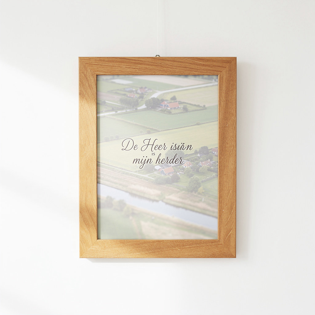 Frame 'De Heer is mijn herder' met eikenhouten lijst